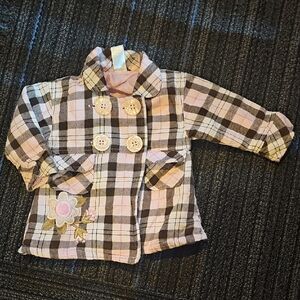 Charming Plaid Pea Coat with Floral Accent